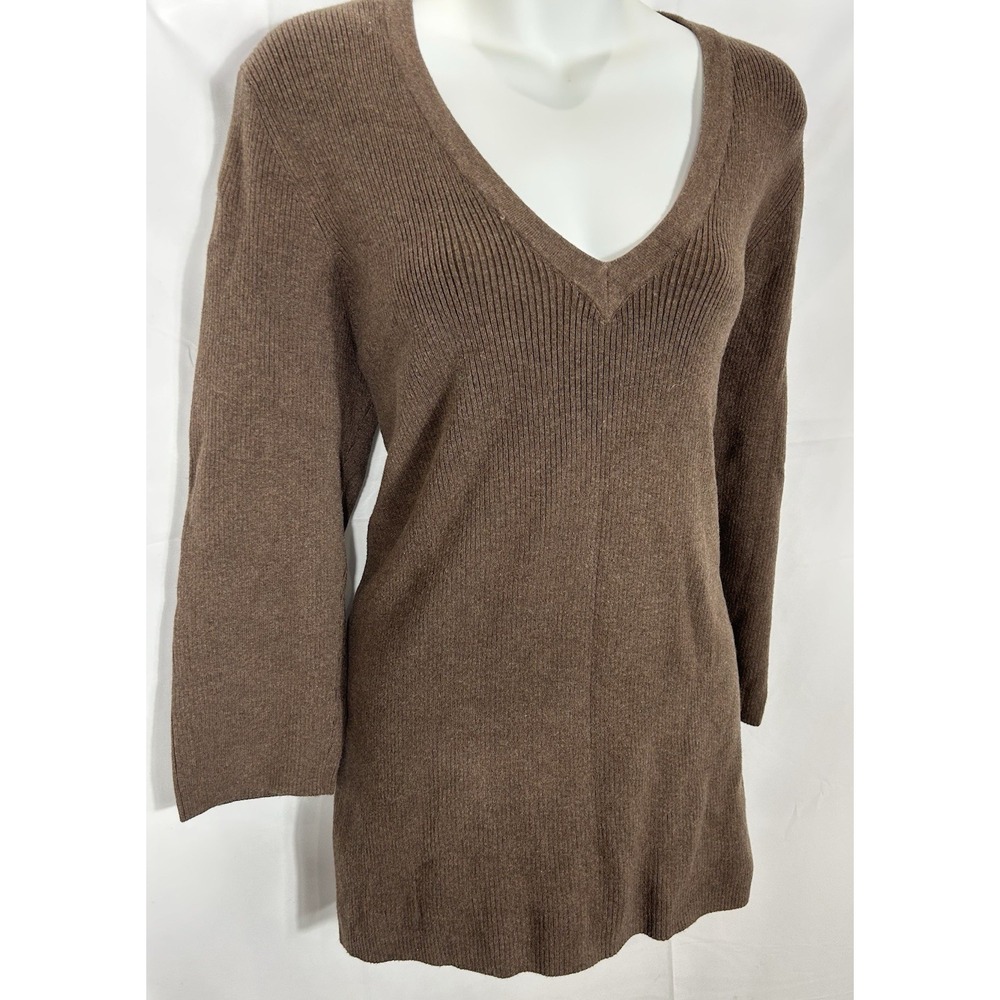 Vintage Old Navy Womens Y2K Ribbed Knit Tunic Sweater Size XXL Brown 90s Preppy‎